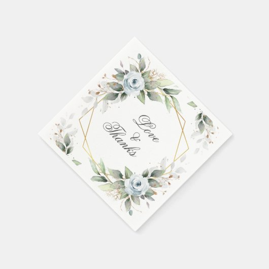 Elegant Stoffig Blauw Bloemengroen Trouwpapier Servet (Hoek)