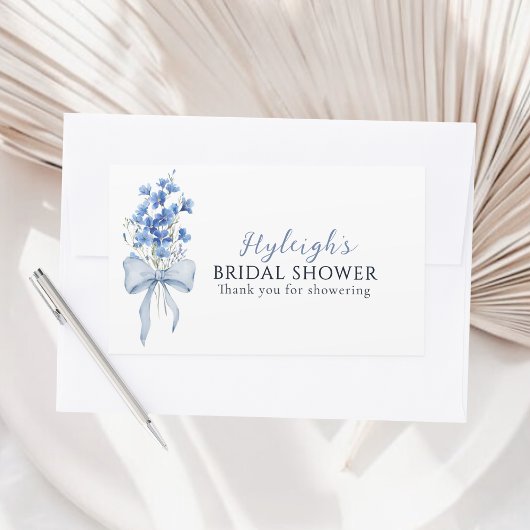 Elegant stoffig blauw bloemenlint boog Vrijgezelle Rechthoekige Sticker