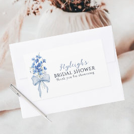 Elegant stoffig blauw bloemenlint boog Vrijgezelle Rechthoekige Sticker