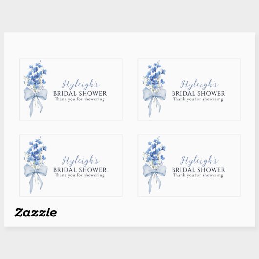 Elegant stoffig blauw bloemenlint boog Vrijgezelle Rechthoekige Sticker (Vel)