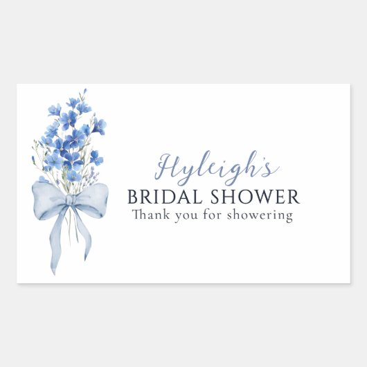 Elegant stoffig blauw bloemenlint boog Vrijgezelle Rechthoekige Sticker (Voorkant)