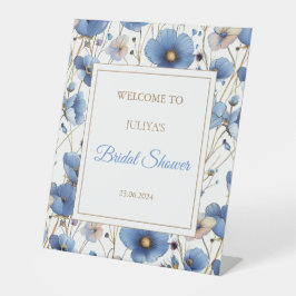 Elegant stoffig blauw bloemig Vrijgezellenfeest Reclamebord Met Voetstuk