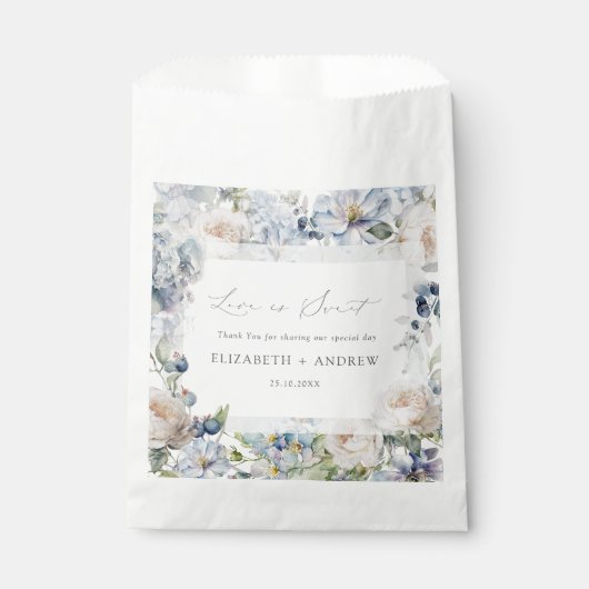 Elegant Stoffig Blauw & Blush Roze Bruiloft Favor Bedankzakje (Voorkant)