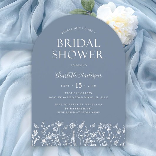 Elegant stoffig blauw botanisch Vrijgezellenfeest Kaart