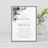 Elegant Stoffig Blauw Bourgogne Dop 1e Verjaardag Kaart (Staand voorkant)