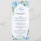 Elegant Stoffig Blauw en Goud lijst Bloemen Rustie Menu (Voorkant)