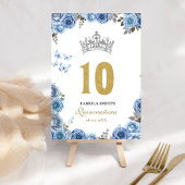 Elegant stoffig blauw en goud quinceanera kaart