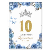 Elegant stoffig blauw en goud quinceanera kaart (Achterkant)