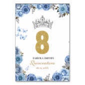 Elegant stoffig blauw en goud quinceanera kaart (Achterkant)