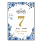 Elegant stoffig blauw en goud quinceanera kaart (Achterkant)