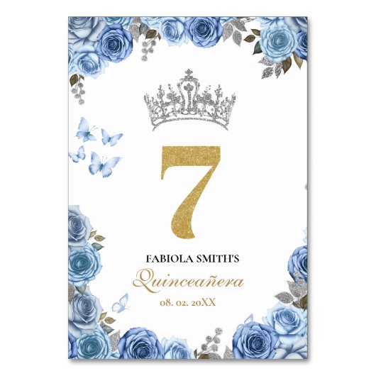 Elegant stoffig blauw en goud quinceanera kaart (Achterkant)