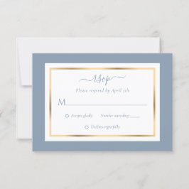 Elegant Stoffig Blauw en Gouden Huwelijk RSVP Kaartje