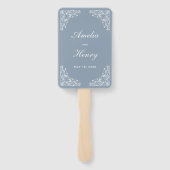 Elegant Stoffig Blauw en Wit  Border Bruiloft Handwaaier (Achterkant)