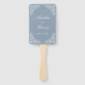 Elegant Stoffig Blauw en Wit  Border Bruiloft Handwaaier (Voorkant)