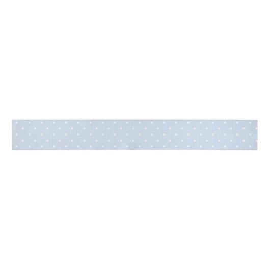 Elegant Stoffig Blauw en Wit Polka Dots Patroon Grosgrain Lint (Voorkant)