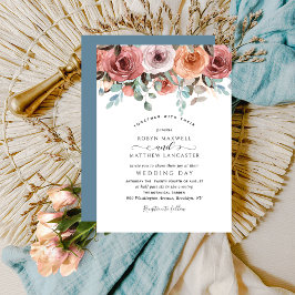 Elegant Stoffig Blauw Etherisch Bloemen Bruiloft Kaart