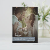 Elegant Stoffig Blauw Foto Banner Bruiloft Bedankkaart (Staand voorkant)