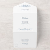 Elegant Stoffig Blauw Frans Tuin Bloemen Bruiloft All In One Uitnodiging (Buitenkant)