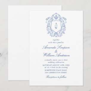 Elegant Stoffig Blauw Frans Tuin Bloemen Bruiloft Kaart