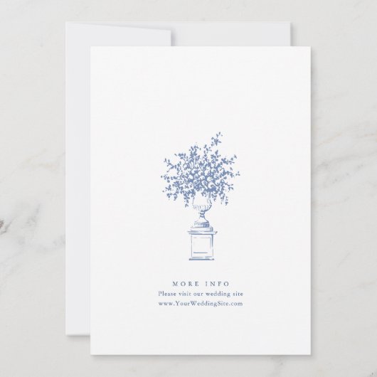 Elegant Stoffig Blauw Frans Tuin Bloemen Bruiloft Kaart (Achterkant)