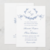 Elegant Stoffig Blauw Frans Tuin Bloemen Bruiloft Kaart (Voorkant / Achterkant)