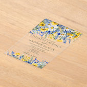 Elegant Stoffig Blauw Geel Wildbloemen Boho Bruilo Acryl Uitnodigingen (Laagn)