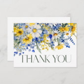 Elegant Stoffig Blauw Geel Wildbloemen Boho Bruilo Bedankkaart (Voorkant / Achterkant)