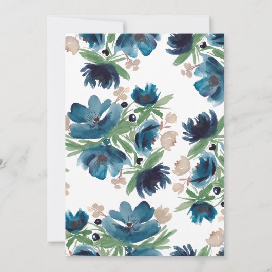 Elegant stoffig blauw goud Bloemen Waterverf Bruil Kaart (Achterkant)