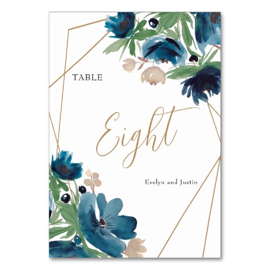 Elegant stoffig blauw goud Bloemen Waterverf Bruil Kaart (Voorkant)