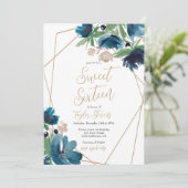 Elegant stoffig blauw goud Bloemen Waterverf Sweet Kaart (Staand voorkant)
