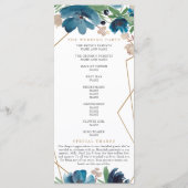 Elegant stoffig blauw goud Floral bruiloft program Programmakaart (Achterkant)