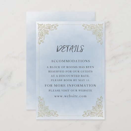 Elegant stoffig blauw goud informatiekaartje (Voorkant / Achterkant)