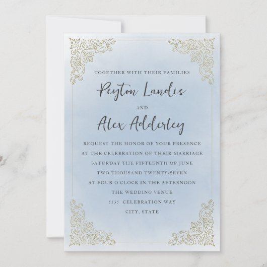 Elegant  stoffig blauw goud kaart (Voorkant)