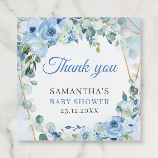 Elegant Stoffig Blauw Goud lijst Bloemen baby show Bedankjes Labels (Achterkant)