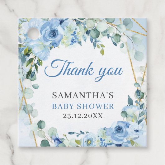 Elegant Stoffig Blauw Goud lijst Bloemen baby show Bedankjes Labels (Voorkant)