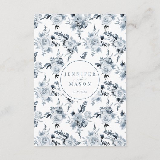 Elegant Stoffig Blauw Grijs Bloemen Bruiloft Detai Informatiekaartje (Achterkant)