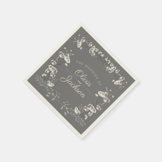 Elegant stoffig blauw grijs en wit bloemenbruiloft servet (Hoek)