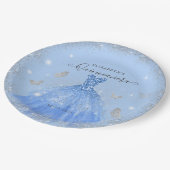 Elegant Stoffig Blauw Grijs Glitter Gown Quinceañe Papieren Bordje (Gekanteld)