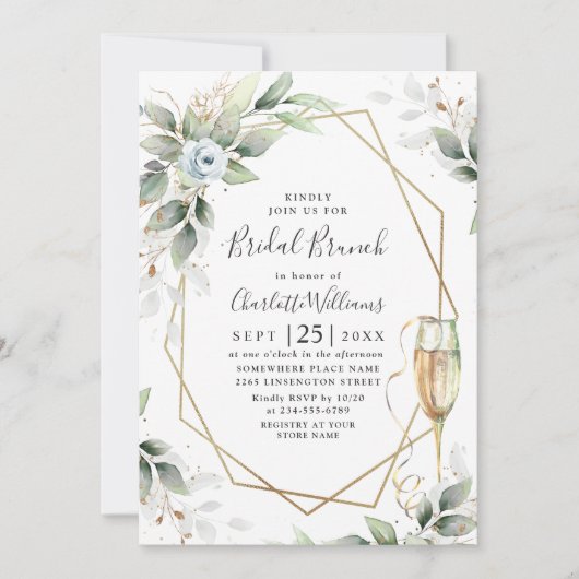 Elegant Stoffig Blauw Groen Bridal Brunch Invitat Kaart (Voorkant)