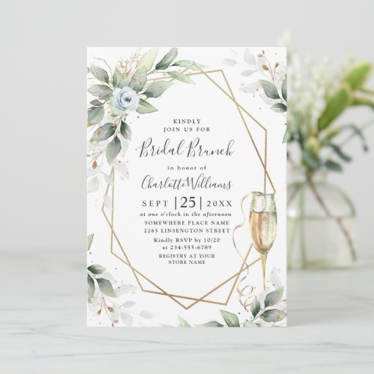 Elegant Stoffig Blauw Groen Bridal Brunch Invitat Kaart (Staand voorkant)