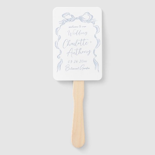 Elegant Stoffig Blauw Hand Getrokken Boog Trouwpro Handwaaier (Voorkant)