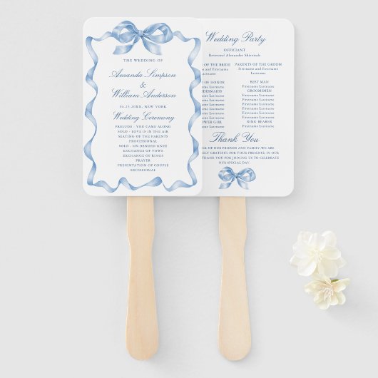 Elegant Stoffig Blauw Hand Getrokken Boog Trouwpro Handwaaier (Voorkant en achterkant)