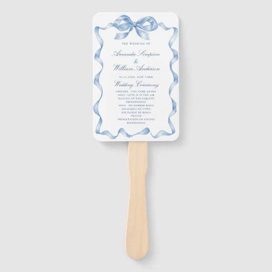 Elegant Stoffig Blauw Hand Getrokken Boog Trouwpro Handwaaier (Voorkant)