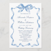 Elegant Stoffig Blauw Hand Getrokken Boog Trouwpro Programmakaart (Voorkant)