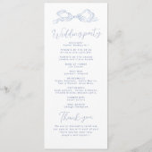 Elegant Stoffig Blauw Hand Getrokken Boog Trouwpro Programmakaart (Achterkant)