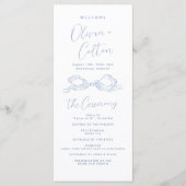 Elegant Stoffig Blauw Hand Getrokken Boog Trouwpro Programmakaart (Voorkant)