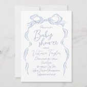 Elegant Stoffig Blauw Hand Getrokken Bow Baby show Kaart (Voorkant)