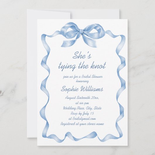 Elegant Stoffig Blauw Hand Getrokken Bow Vrijgezel Kaart (Voorkant)