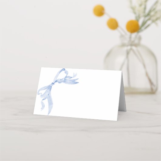 Elegant Stoffig Blauw Hand Getrokken Bow Vrijgezel Plaatskaartje (Voorkant)