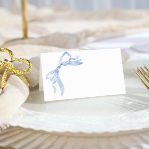 Elegant Stoffig Blauw Hand Getrokken Bow Vrijgezel Plaatskaartje